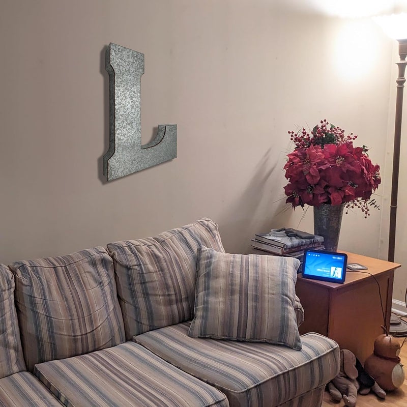 Science Purchase 20" Metal Letter L Wall Decor, Silver with Rusted Edges, Galvanized Wall Mountable Decoration for Country, Mid-Century, or Farmhouse Themed Room or Event - Image 4